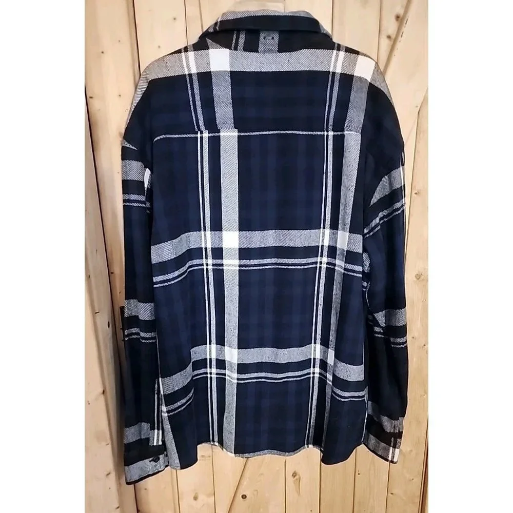 American Eagle Shacket Mens XXL Blue Black Plaid‎ Flannel Button Up Shirt READ